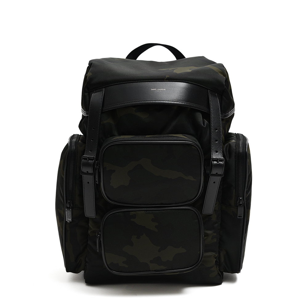 SAINT LAURENT City Backpack Smooth Leather Nylon Camouflage Dark Green